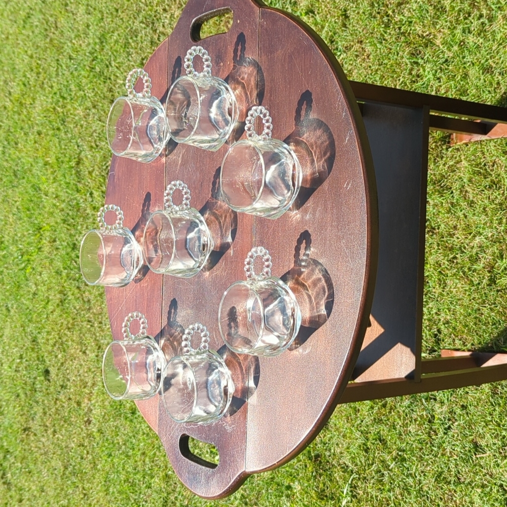 Set of 8 Hazel Atlas Orchard Line Square Base Cup with Beaded Handle